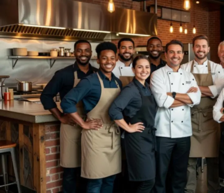 Programdistrict team of chefs, bartenders, and floor staff standing together inside the bistro